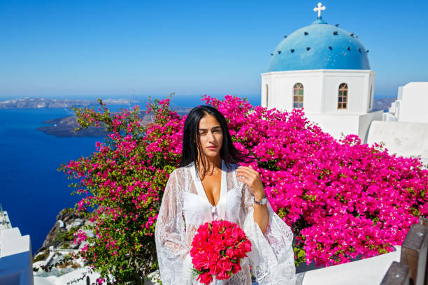 istock Beautiful woman in transparent white clothes 1267101416