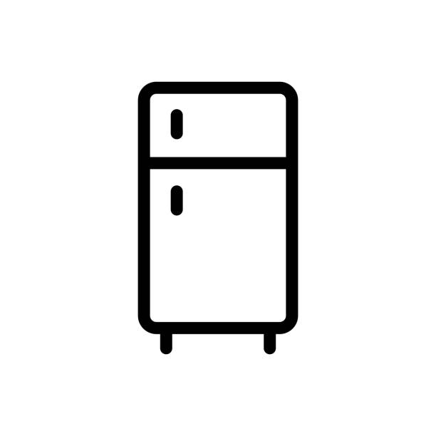 kühlschrank (haus- und wohnmöbel) symbol umriss vektor. isoliert auf weißem hintergrund - refrigerator domestic kitchen magnet door stock-grafiken, -clipart, -cartoons und -symbole