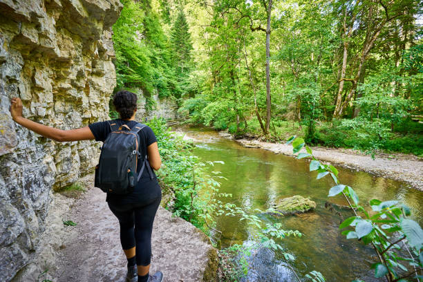 hiking in the canyon "wutach gorge" - black forest landscape germany forest imagens e fotografias de stock