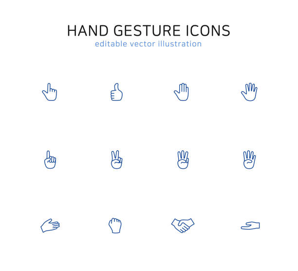 Hand gesture line icon set editable vector illustration for web and mobile app. Human finger snap include of pointer, greeting, victory, counting numbers, handshaking. mouse pointer illustrations stock illustrations