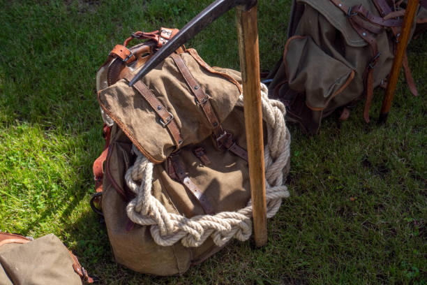 istock a vintage military backpack on the grass 1267107173