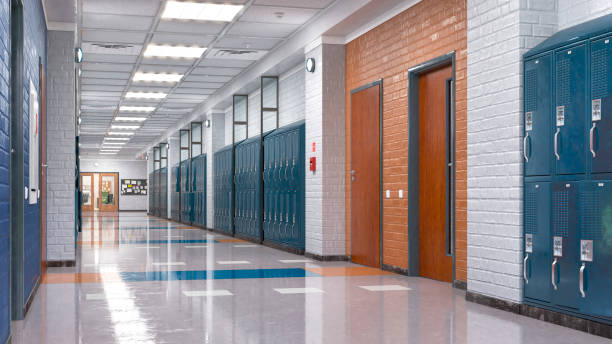 istock School corridor with lockers. 3d illustration 1267107355