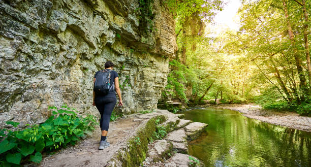 hiking in the canyon "wutachschlucht" - black forest fotos stock-fotos und bilder