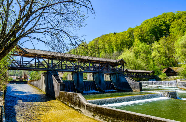 famous flood barrier in wolfratshausen - germany