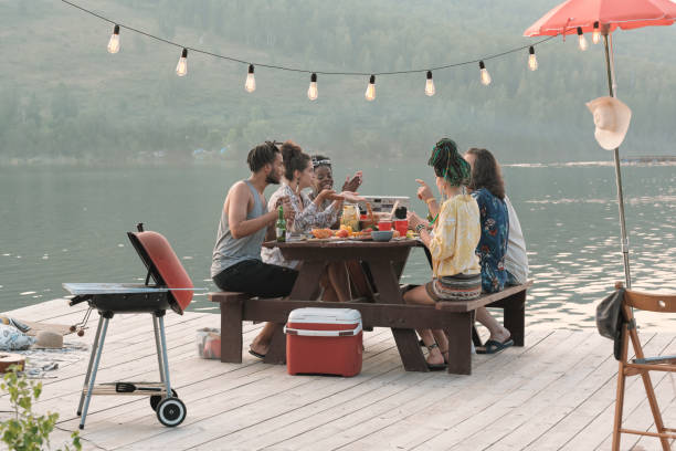 People at picnic on a pier