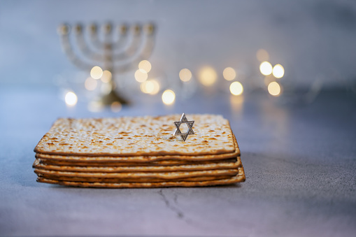 Religious icons and symbols of Judaism - Star Of David and matzah