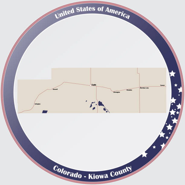 Map of Kiowa County in Colorado Round button with detailed map of Kiowa County in Colorado, USA. kiowa stock illustrations