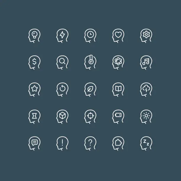 Vector illustration of Human Brain Process Line Icons Editable Stroke