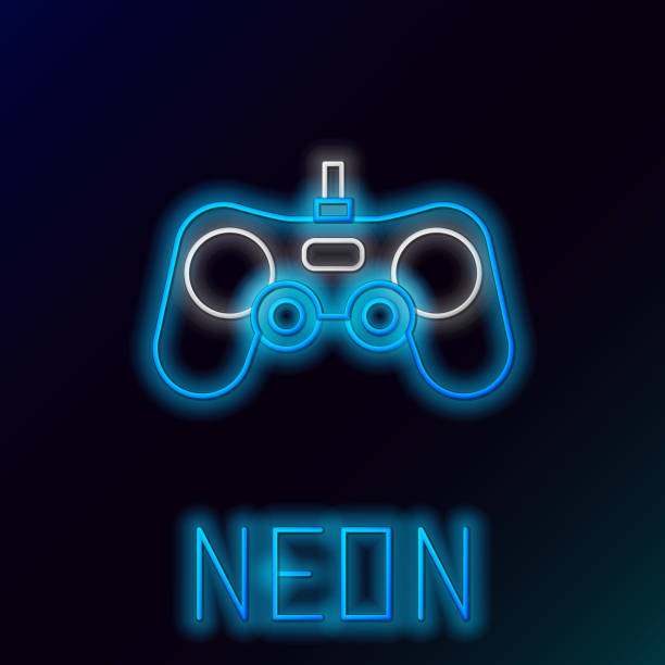 istock Glowing neon line Gamepad icon isolated on black background. Game controller. Colorful outline concept. Vector 1267125805