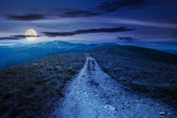 istock mountain road through grassy meadow at night 1267127058