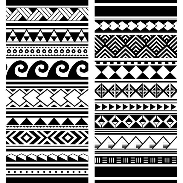 Polynesian Maori Tattoo Seamless Vector Two Pattern Set Hawaiian Tribal  Geometric Monochrome Design Stock Illustration - Download Image Now - iStock