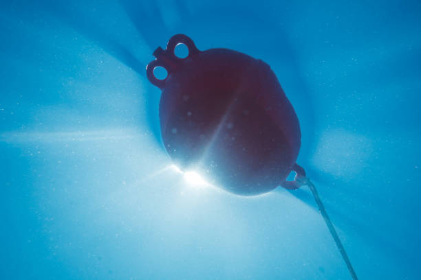 istock Underwater light creates a beautiful veils, consisting of sunlight. Underwater ocean waves and buoy float 1267130787