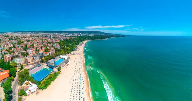 Photo of Varna, Bulgaria cityscape, aerial drone view over the city skyline