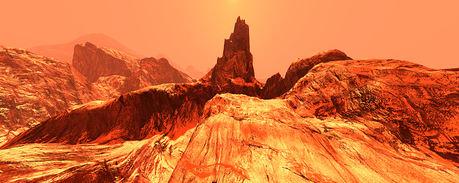 3D rendering of a red planet Mars landscape
