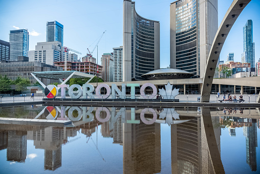 August 18 ,2020. The Toronto sign at Nathan Phillips Square.