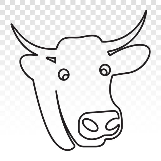 корова голову с рогами линии искусства значок для приложений или веб-сайт - ayrshire cattle stock illustrations