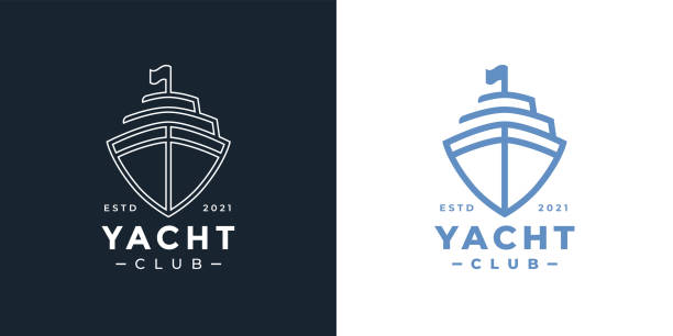 bildbanksillustrationer, clip art samt tecknat material och ikoner med ikon för lyxyachtklubbslinjen - on a yacht