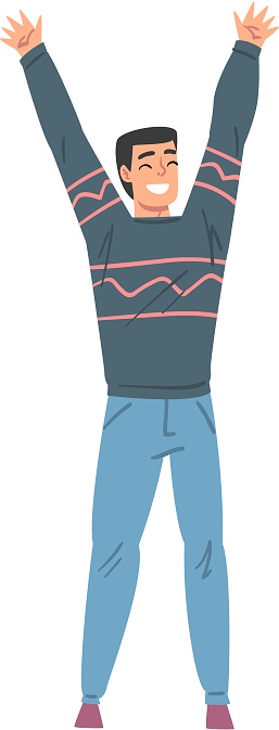 Ilustración de Alegre Sonriente Joven De Pie Con Las Manos Levantadas Persona Feliz Personaje En La Ropa Casual Estilo De Dibujos Animados Vector Ilustración y más Vectores Libres de Derechos de Adulto - Ilustración de Alegre Sonriente Joven De Pie Con Las Manos Levantadas Persona Feliz Personaje En La Ropa Casual Estilo De Dibujos Animados Vector Ilustración y más Vectores Libres de Derechos de Adulto -