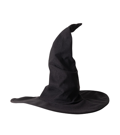 Black halloween witch hat with clipping path.