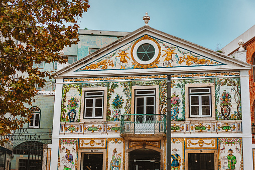 November, 9th 2019 – Lisbon, Portugal: Portugal is dedicated to the azulejo, traditional tilework of Portugal and the former Portuguese Empire, as well as of other Iberophone cultures – here you can see an amazing example of the traditional tilework art as a facade.