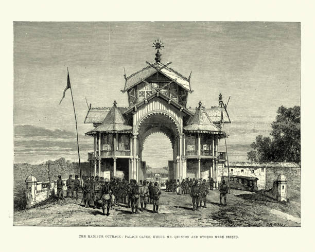 ilustrações de stock, clip art, desenhos animados e ícones de kangla palace gates, imphal, manipur, india, 19th century - palace gate