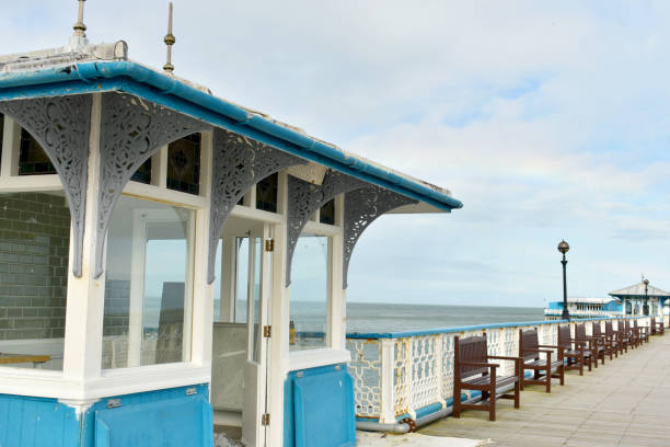 istock blue and white wind shelter on pier 1267148208
