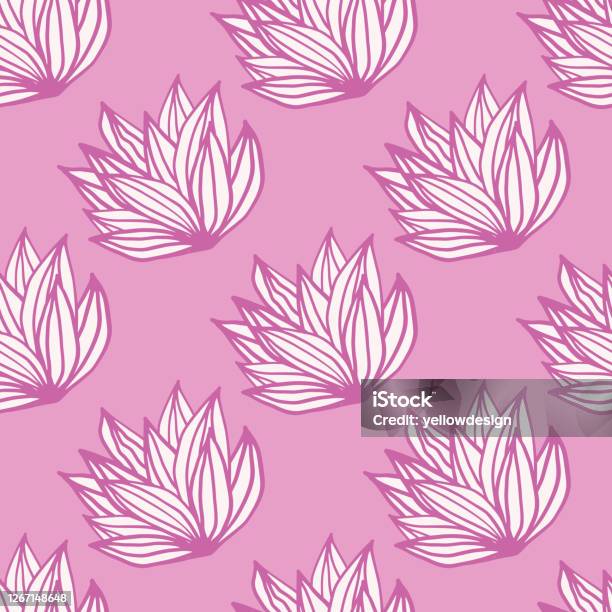 Bush Light Pattern Spring Hand Drawn Seamless Pattern With Foliage Bush Light Pink ...