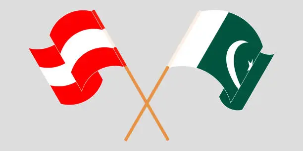 Vector illustration of Crossed and waving flags of Pakistan and Austria