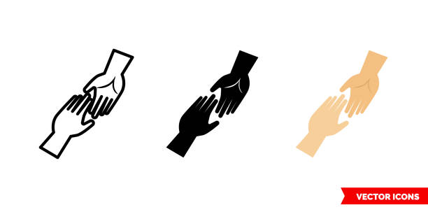 ilustraciones, imágenes clip art, dibujos animados e iconos de stock de icono de ayuda de 3 tipos de color, blanco y negro, contorno. símbolo de signo vectorial aislado - reaching human hand handshake support