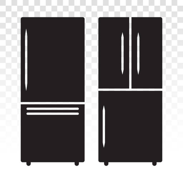 ilustraciones, imágenes clip art, dibujos animados e iconos de stock de refrigerador congelador de doble puerta o nevera icono vectorial plano - refrigerator appliance domestic kitchen side by side