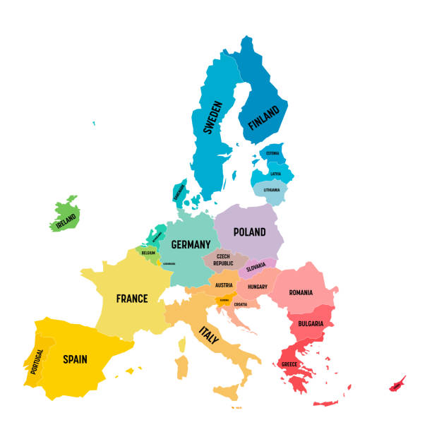 illustrations, cliparts, dessins animés et icônes de carte vectorielle colorée de l’ue, union européenne. les états membres après le brexit en 2020 - western europe