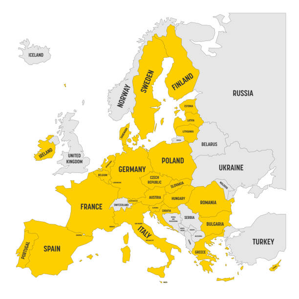 Political map of Europe with yellow highlighted 27 European Union, EU, member states after brexit in 2020. Simple flat vector illustration Political map of Europe with yellow highlighted 27 European Union, EU, member states after brexit in 2020. Simple flat vector illustration. number 27 stock illustrations