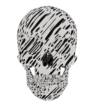 black-and-white spotted skull isolated on white background, 3d render