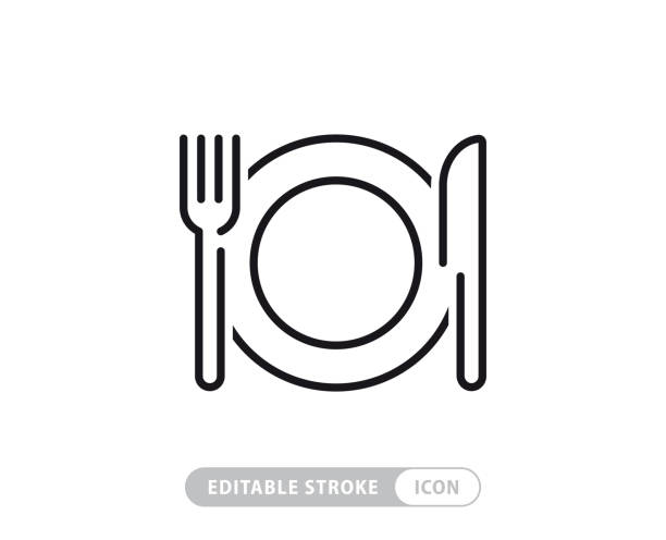 ilustraciones, imágenes clip art, dibujos animados e iconos de stock de meal breaks vector line icon - simple thin line icon, premium quality design element - cena