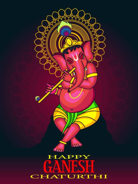 lord ganesha gra flute.happy ganesh chaturthi ilustracji. - happy holidays stock illustrations