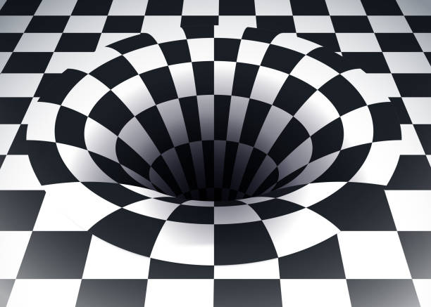 Space Time Warp Checkered Abstract Background Warp in space time continuum abstract black and white checkered 3d space. three dimensional chess stock illustrations