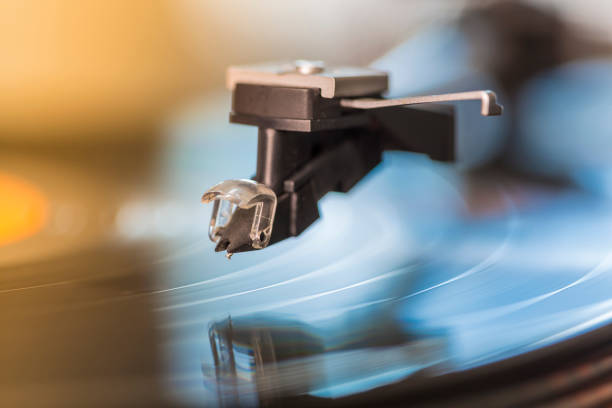 Turntable disk vinyl record player close-up Turntable disk vinyl record player record player needle stock pictures, royalty-free photos & images