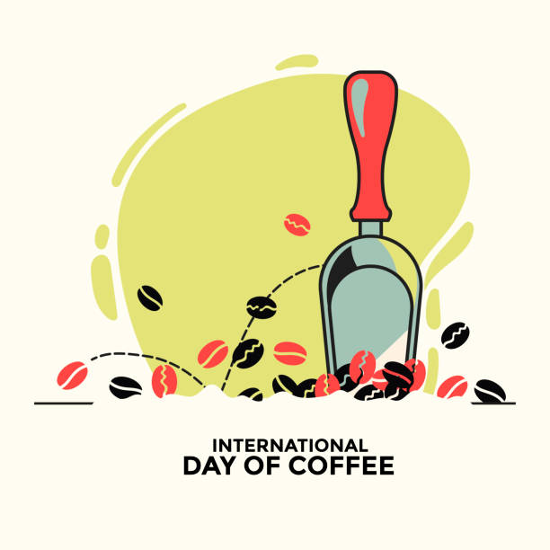 ilustraciones, imágenes clip art, dibujos animados e iconos de stock de tarjeta de felicitación del día internacional del café - menu bean brown caffeine