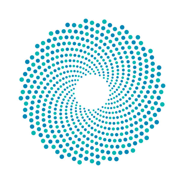 illustrazioni stock, clip art, cartoni animati e icone di tendenza di piccoli cerchi in bracci a spirale che orbitano attorno allo spazio di copia. - abstract backgrounds spiral swirl