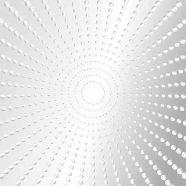 Vector illustration of Evenly spaced circular objects along radius, with individual metal gradients. Copy space in the middle. Metal reflection. Radial size gradient.