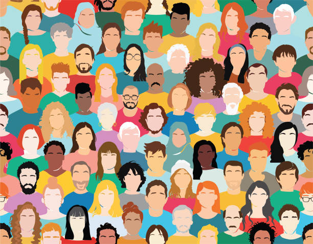 Illustration of a multi-ethnic group of people Illustration of a multi-ethnic group of people creating a colorful pattern crowd of people illustrations stock illustrations