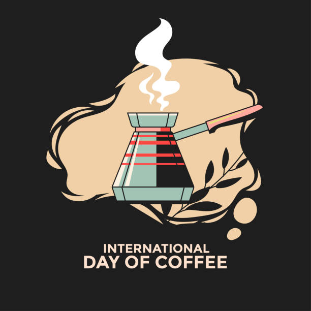 ilustraciones, imágenes clip art, dibujos animados e iconos de stock de tarjeta de felicitación del día internacional del café - menu bean brown caffeine