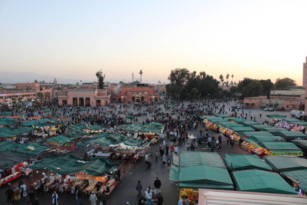istock Looking down at green market stalls on a main square in Marrakesh 1267181396