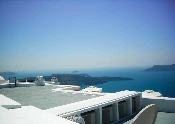 istock Panoramic view on the sea from Santorini hotel top 1267181489