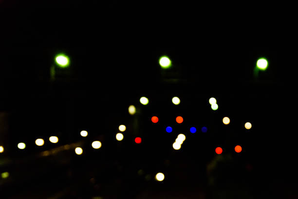 Blurred lights of railway station. Bokeh background