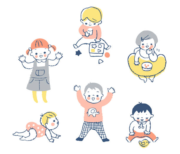 Set of different baby movements Parenting, growth, pose, infant, Early childhood education childhood illustrations stock illustrations