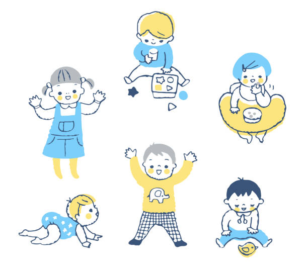 ilustrações, clipart, desenhos animados e ícones de conjunto de diferentes movimentos de bebê - two boys illustrations