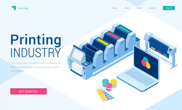 Vector illustration of Printing polygraphy industry isometric landing