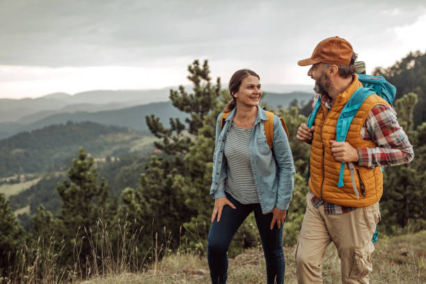 istock Happy couple on hiking tour 1267192186