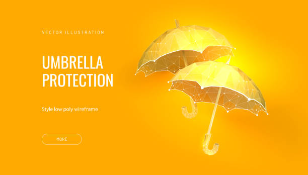 istock Two umbrellas. Low poly wireframe style. Banner concept for carnival or venetian ball or festival. Polygonal abstract isolated on gradient background. Vector 1267193541